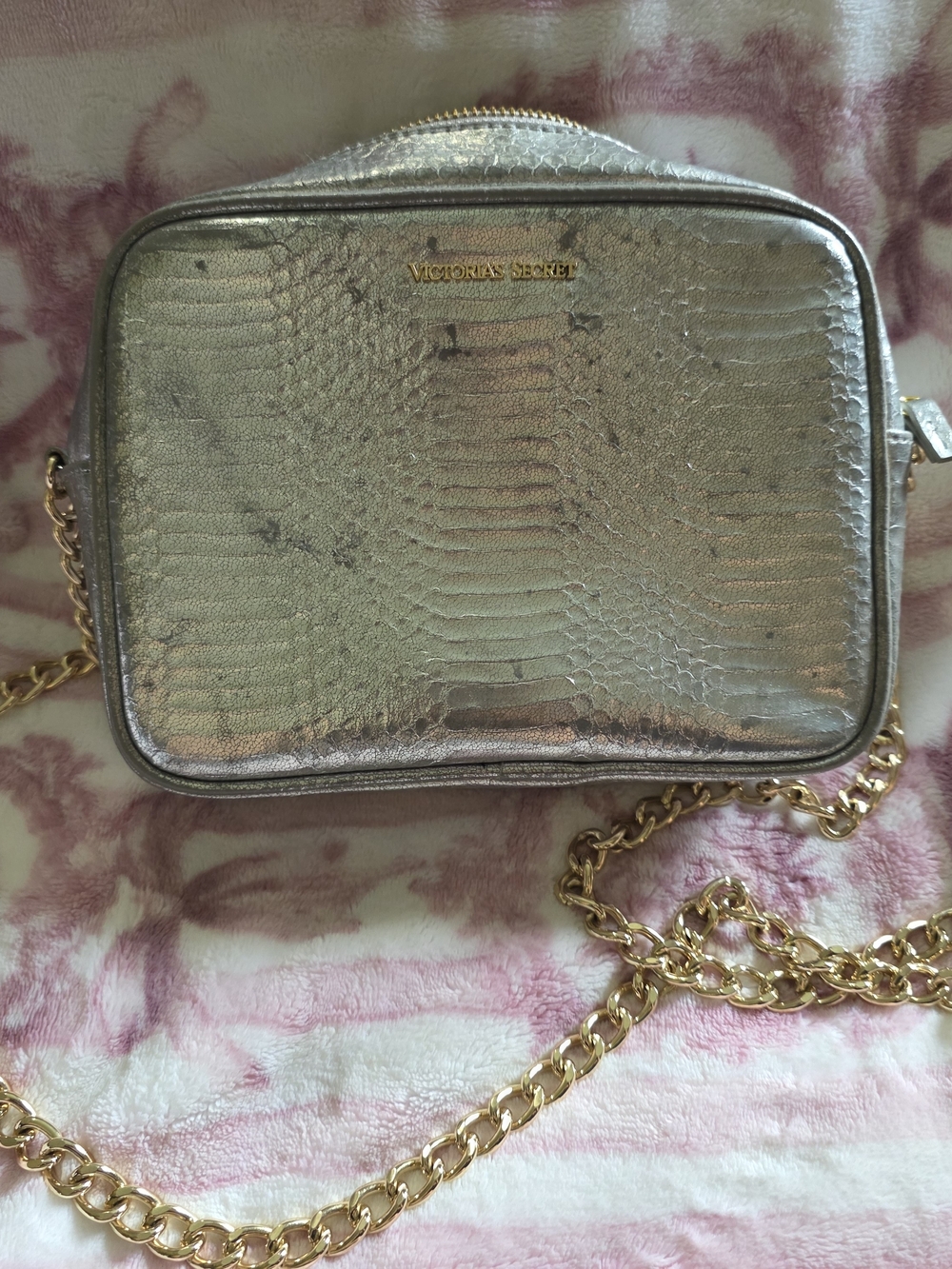 Victoria's Secret Silver Metallic Crossbody with Gold Chain